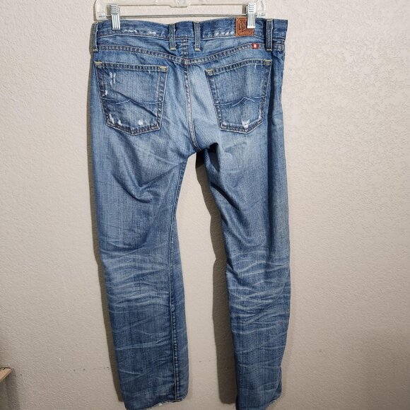 Lucky Brand Jeans Mens 32x30 Blue Distressed Riley Jean Made USA Straight Leg - Picture 7 of 16